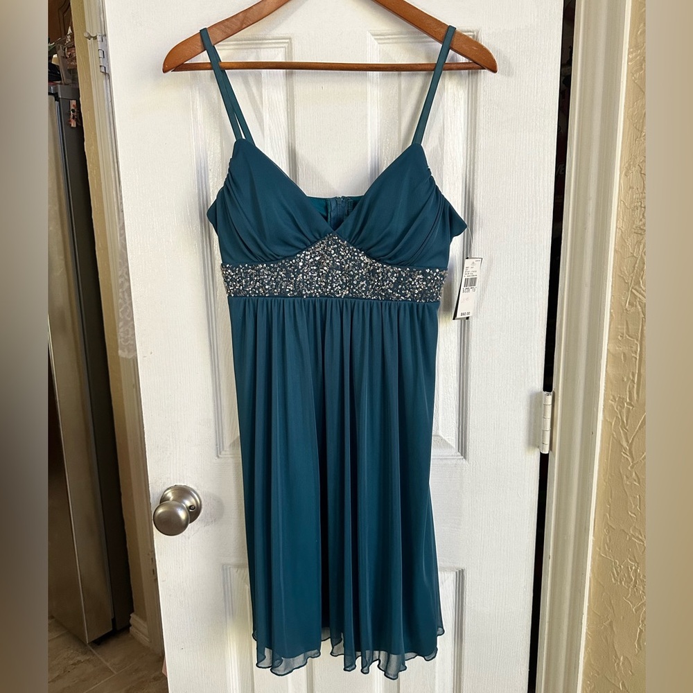 A. Byer Teal Dress with Silver Embellishments